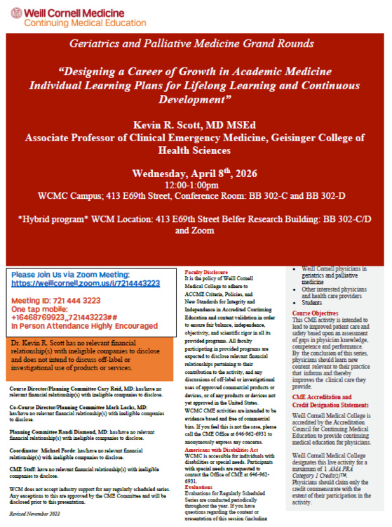 Geriatrics and Palliative Medicine Grand Rounds, Presented by: Dr. Kevin R. Scott