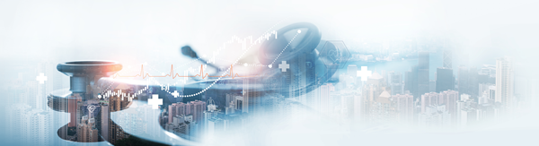 Stethoscope overlaying cityscape