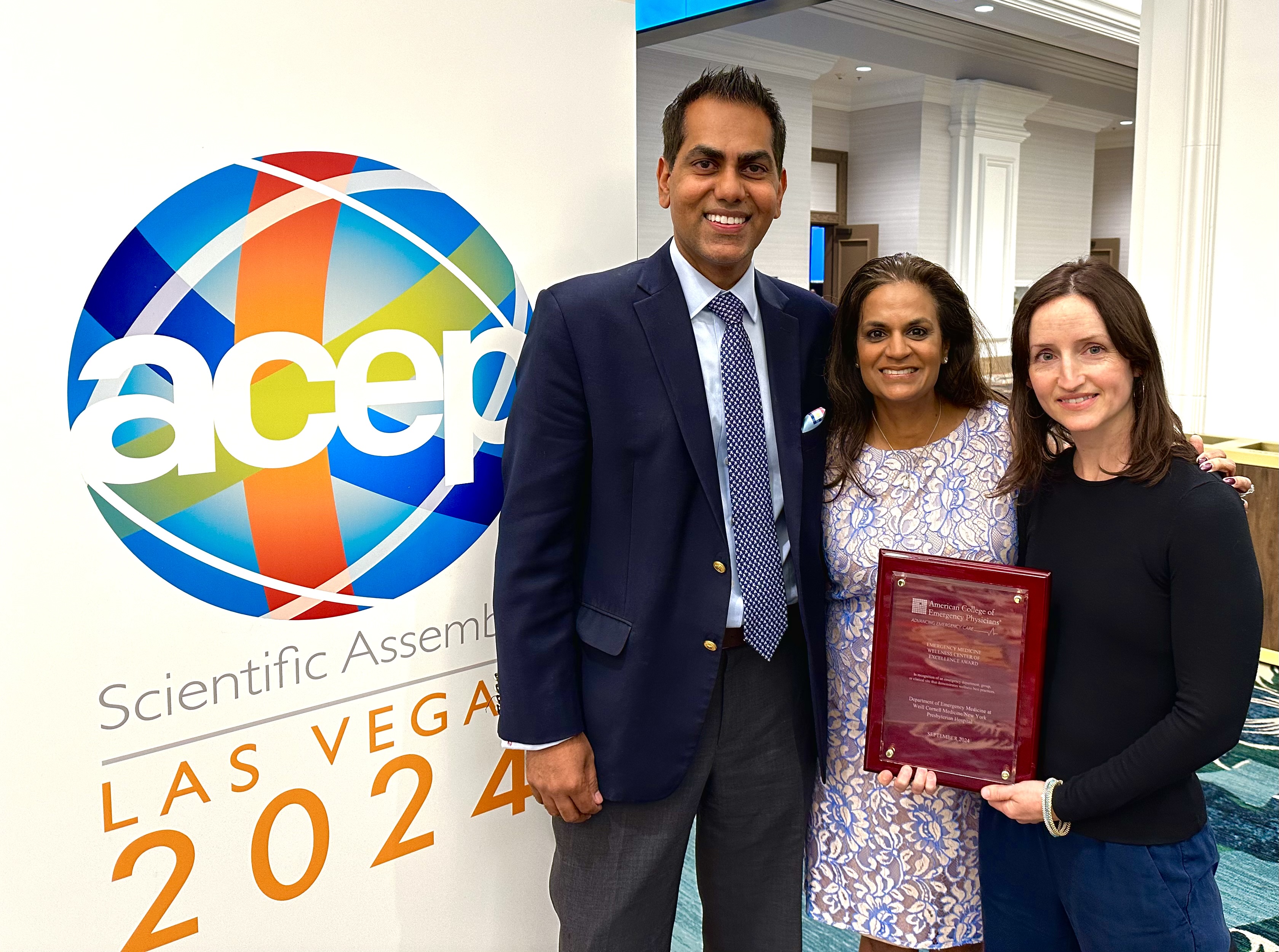 Drs. Rahul Sharma, Renu Mital and Lucy Willis Accept 2024 ACEP Wellness Award