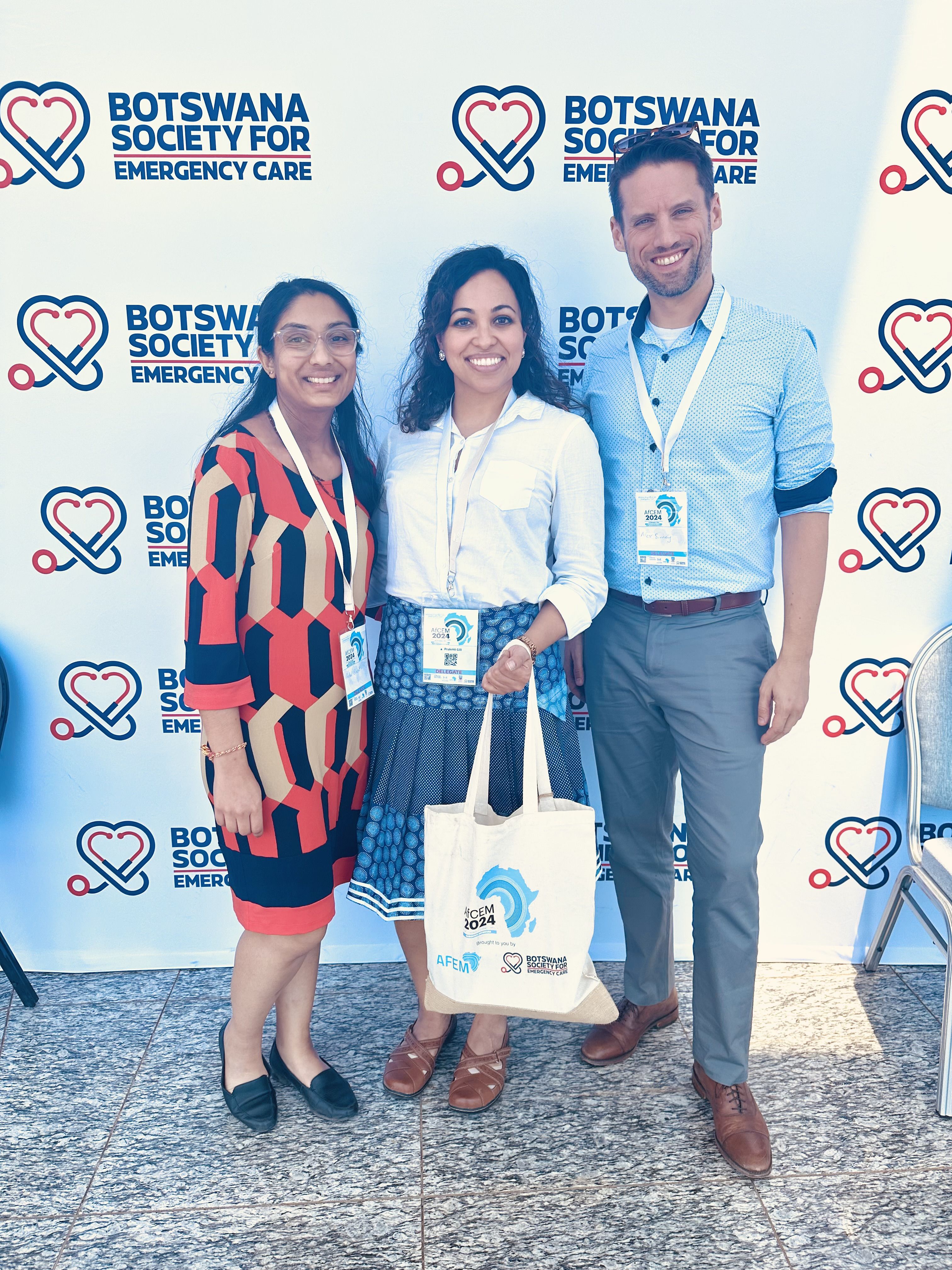 Drs. Hetal Bhatt, Prakriti Gill and Alexander Sirney at the Botswana Society for Emergenccy Care