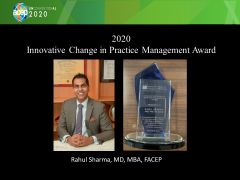 Dr. Sharma accepting the Innovative Change in Practice Management Award