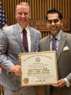 NYPD Commissioner Dermot Shea and Dr. Rahul Sharma
